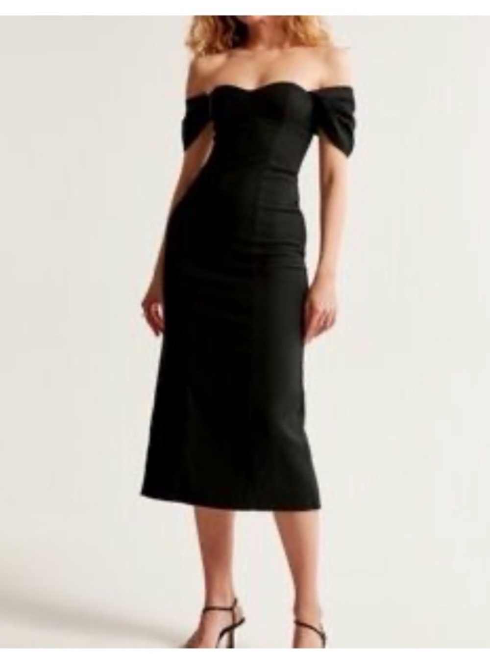 Abercrombie & Fitch Black Off-Shoulder Midi Dress
